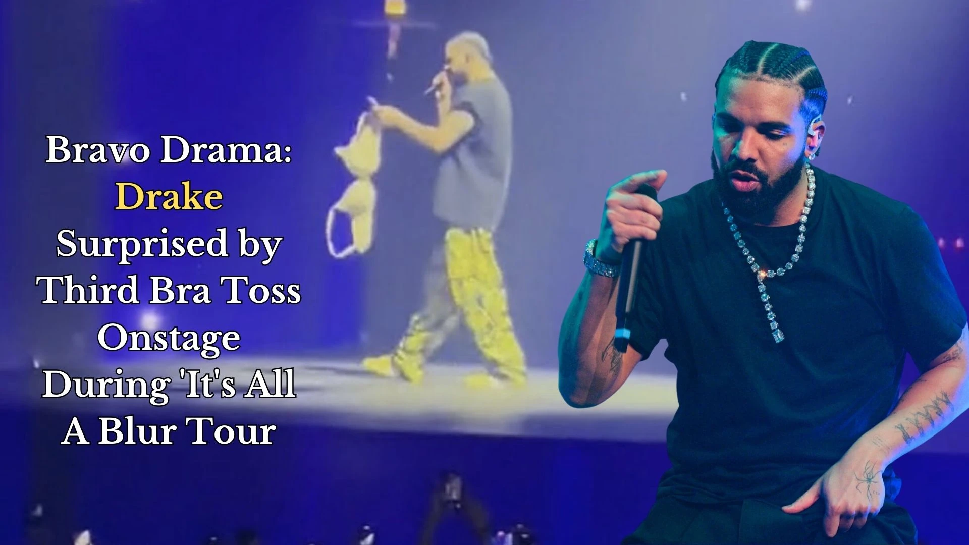 Bravo Drama Drake Surprised by Third Bra Toss Onstage During 'It's All A Blur Tour